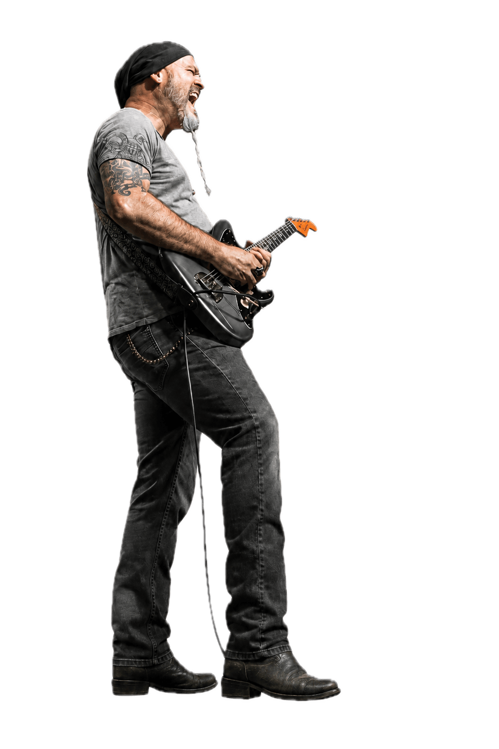 Jason Cale mid-scream with guitar