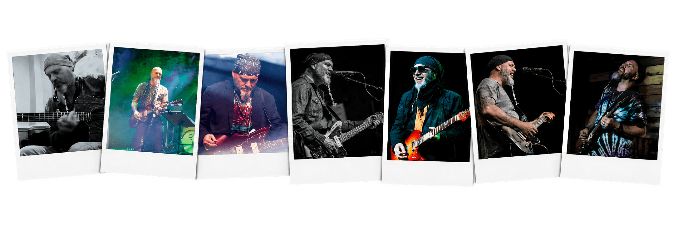 Polaroid collage of Jason Cale performing live